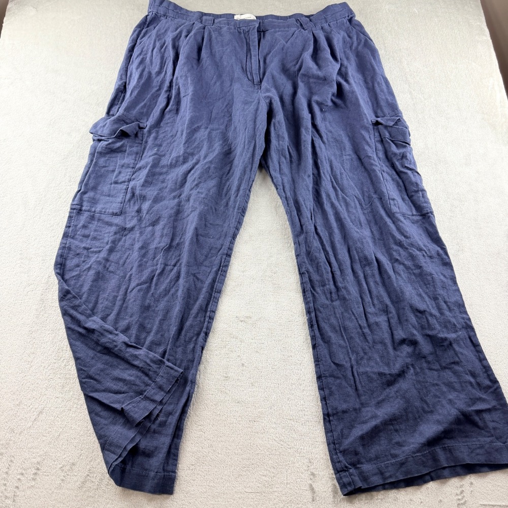 Abercrombie & Fitch Women's XL Navy Blue Linen Blend Cargo Pants